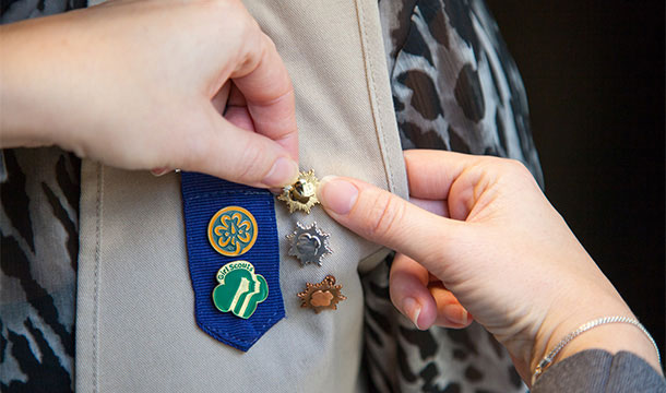 Leadership award pins on uniform