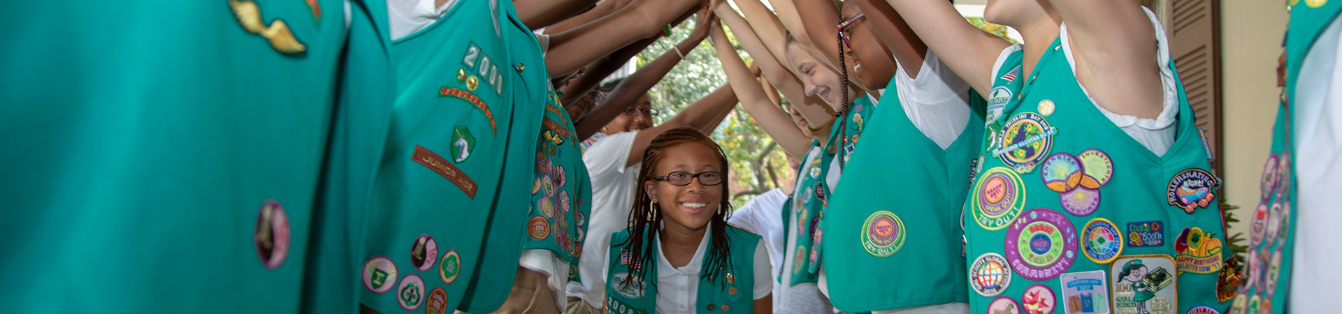  group of Junior Girl Scouts in uniform 