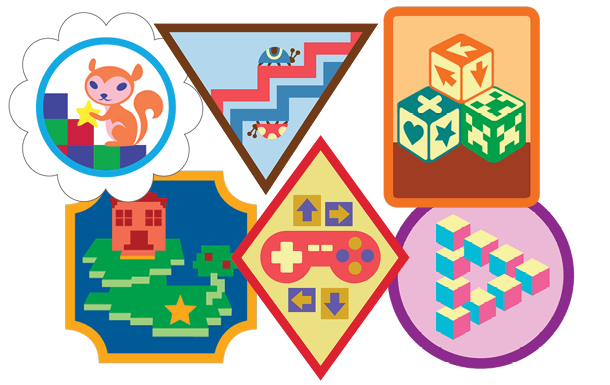collage of digital game design badges