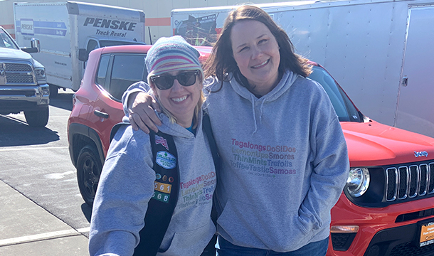 two volunteers at cookie pickup