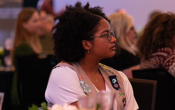 adult and older girl scout at a fundraising mentorship event